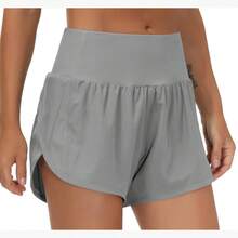 Womens High Waisted Running Shorts Quick Dry Athletic Workout Shorts With Mesh Liner Zipper Pockets Loose Fit - 灰色 - 查看 2