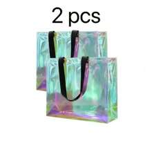 1PC/2PCS Holographic Tote Bags – Vibrant Transparent Beach & Travel Handbags | Plastic Design | Ideal For Swimming, Sports & Daily Use | Beach Accessories, Beach Essentials, Pool Float