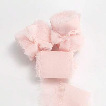1pc/5pcs Chiffon Frayed Ribbon, Torn Gauze Tape For Wedding Bouquet Binding, INS Satin Ribbon Fabric Strip, Handmade Pearl Chiffon Band, Butterfly Invitation Decor