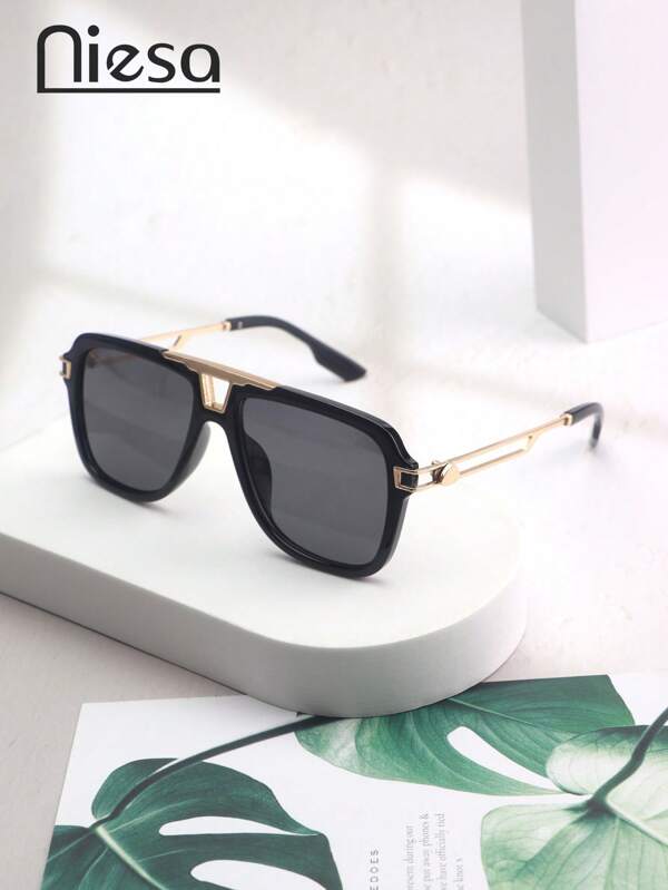 Classic Pilot Frame Men's Fashionable High-End Glasses, Solid Color Retro Style Suitable For Everyday Wear, All Seasons