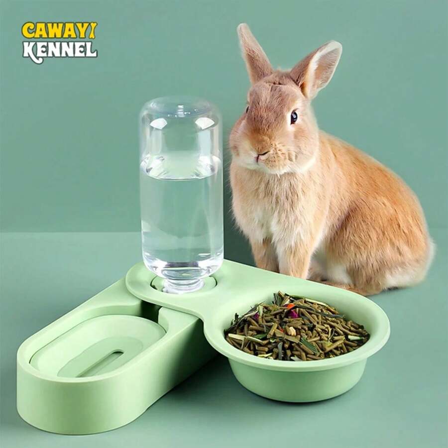 Pet Rabbit Chinchilla Guinea Pig Food Bowl Auto Feeder All-In-One Splice Food Bowl Drinking Fountain Raised Standing Dish Bowl - Green - View 1