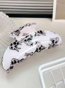 1pc Square Clamp Cartoon Cow Hair Clip, Hollow Hair Claw For Ponytail Fashion Hair Accessories Animal Claw Clips
