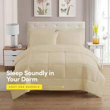 JIANGTAO-Dorm Room Essentials College Bedding Comforter Set 5 Piece Twin XL Size Bed In A Bag For College Students Boys And Girls, Twin XL, Navy Blue - 米色 - 查看 2
