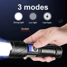 1 PIEZA Linterna LED de alta luminosidad, XHP360 + COB, 6 modos de iluminación, zoom, linterna recargable súper brillante, con clip y imán de botón, linterna multifuncional para exteriores, para camping, pesca, senderismo, ciclismo, emergencias, trabajo - Negro - Ver 6