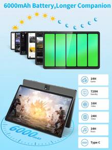 Relndoo Tablette Android 13 de 10 pouces 2025 TopS, 3 Go de RAM + 64 Go de ROM, processeur quadricœur A133P à 1,5 GHz, écran tactile HD 1280*800 px, batterie haute capacité de 6000 mAh, Wifi 802.11n 2,4 GHz, double caméra 2 MP + 8 MP, prise en charge de l'extension SD jusqu'à 512 Go, (sans adaptateur)