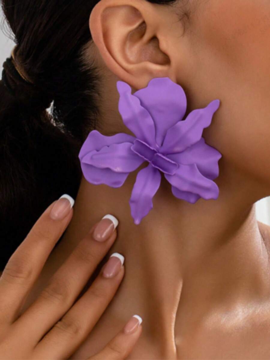 2 peças brincos de pino femininos minimalistas, elegantes e florais roxos