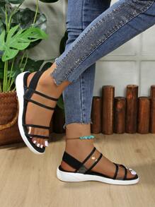 Round Toe Transparent Comfortable Chunky Heel Easy Slip-On Versatile Outdoor Casual Beach Sandals
