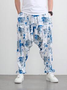 Hawaiianischer Stil Herren Loose Harem Hosen, Sport & Lässig Yoga Hosen, Strand Resort Urlaub