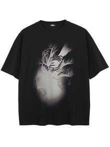 男士夏季手形图案黑色 T 恤 - 黑色 - 查看 2