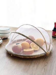 1 件编织食品服务帐篷，托盘水果户外防虫罩竹编织网篮，野餐防尘工具收纳 - 米色 - 查看 6