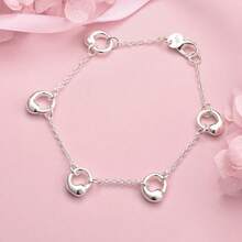 Elegant 1pc 8Inches 925 Silver Plated Simple Round Water Drop Bracelet For Men Women Luxury Christmas Party Jewelry Ornaments Gift - Silver - View 1