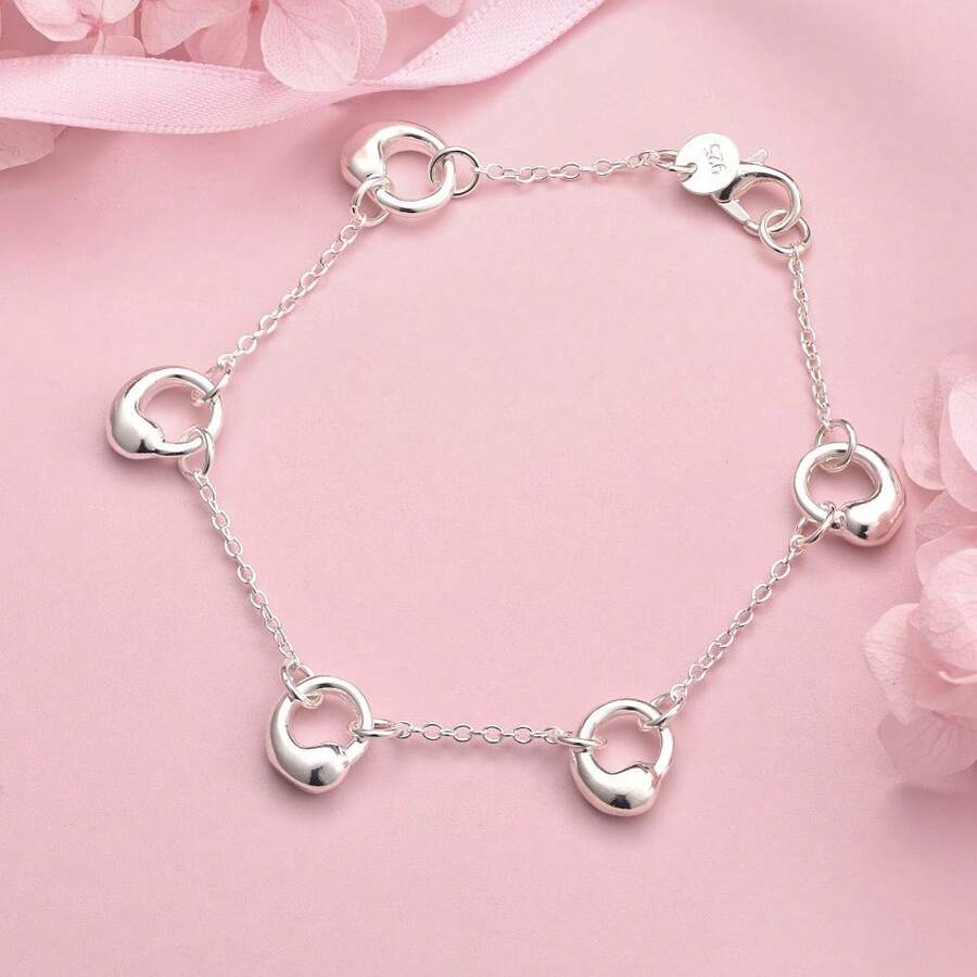 Elegant 1pc 8Inches 925 Silver Plated Simple Round Water Drop Bracelet For Men Women Luxury Christmas Party Jewelry Ornaments Gift - Silver - View 1