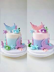 1pc Ocean Theme Cake Topper Mermaid Tail Doll, Sea Coral Shell Star Decor, Kids Birthday Party Cake Decoration For Boys/Girls