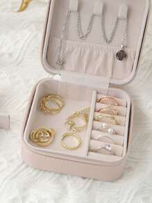 1PC Single Layer Storage Box Ladies Travel Leather Jewelry Box Classic Black Pure White Fashion Pink Storage Box