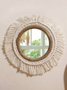 1pc Handwoven Boho Wall Mirror, Macrame Hanging Wall Mirror, Wall Decor, Boho Wall Decor, Design From Artisans, Premium Quality Wall Decor, Boho Acrylic Mirror For Room Decor, Living Room, Nursery Bedroom Decor Home Decor
