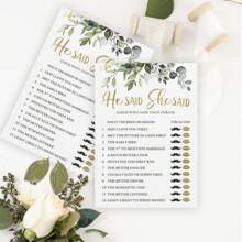 10/20/30/50 Stücke bedrucktes Partyspiel für Bridal-Shower - Er sagte, sie sagte Spiel mit lustigen Braut und Bräutigam Trivia, Aktivität für Hochzeitsdusche, botanisches Eukalyptus-Thema