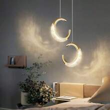 Lampada a sospensione moderna a forma di mezzaluna LED dorata, paralume ellittico in acrilico, temperatura di colore regolabile da 3000K a 6000K, luce a soffitto LED dimmerabile, adatta per isola della cucina, sala da pranzo, camera da letto - Luce a sospensione circolare con cavo regolabile