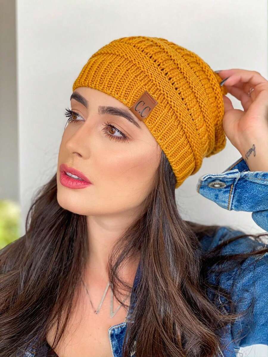 Unisex Striped Beanie Hat Other Fabric - Mostaza Amarilla - Ver 1