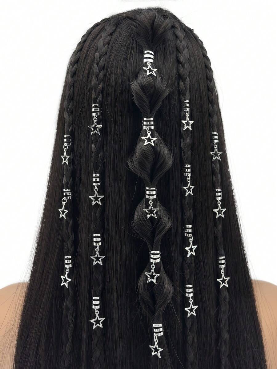 20pcs Star Metal Loc Jewelry For Braids Punk Dreadlocks Accessories For Women Girls Party