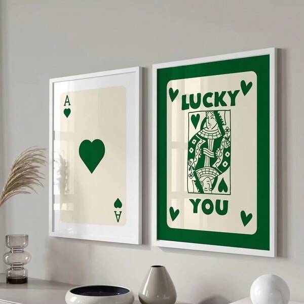 1pc Fashion Retro Aesthetic Green Ace Lucky You Fun Art Painting Poster, Home Decor, Holiday Gift, Office Decor, Great For Room Decoration, Perfect Choice For Living Room And Bedroom Decoration, Indoor, Hallway, Study, High Quality Artwork, Bedroom Wall Art, Premium Decorative Painting, Frameless