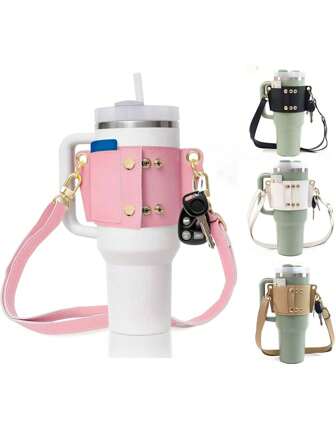 Funda para taza de 40 onzas, funda para taza, funda para taza de material de buceo, funda protectora para taza de manillar de coche, soporte para lápiz labial, accesorio de llavero, portador de tarjeta de crédito, correa para el hombro ajustable, apto para viajes al aire libre, fitness y uso diario. Camping, caminata, viajes