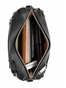 全新男士手提包大容量商务手拿包黑色 PU 皮革长钱包多口袋手机包 - 黑色 - 查看 7