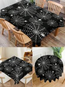 Față de masă cu imprimeu de pânză de păianjen, 1 buc., față de masă de Halloween din fibră de poliester, dreptunghiulară sau rotundă, impermeabilă, imprimare digitală, potrivită pentru sufragerie, uz casnic, mese în aer liber, mese rotunde mici