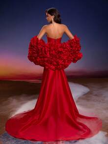 Anymoon Women's Luxury Handmade Floral Decor Formal Evening Gown/Wedding Dress With Train, Suitable For Formal Occasions, Parties And Weddings Spring Party - Red - View 6