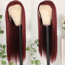 13X6 Free Part Platinum Blonde Lace Front Wigs 28 Inch Pre Plucked Long Straight Hair Wigs Glueless Soft Ash Blonde Colored Wigs Heat Resistant Fiber Hair Synthetic Lace Front Wigs For Women For Daily Christmas Party Cosplay Use - Màu Đỏ Sâu - Xem 2