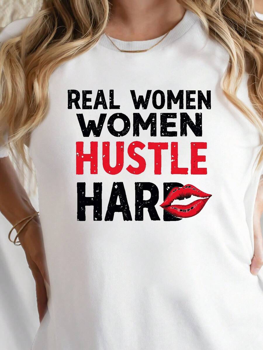 Real Women Hustle Hard Teediy Women's Pure Cotton T-Shirt With Comfortable Fit - White - View 1