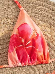 3pcs Women's Summer Halter Floral Print Skirt, Bikini Swimsuit & Mesh Maxi Dress Set