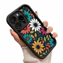 Dopular Retro Floral Pattern Phone Case For IPhone 16 15 14 Pro Max 13 12 11 XR XS Plus Shockproof Full Camera Protection Durable Slim Silicone Cover - Black - View 10