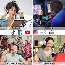 Podcast Microphone Bundle, BM-800 Condenser Mic With Live Sound Card Kit, Podcast Equipment Bundle With Voice Changer And Mixer Functions For PC Smartphone Studio Recording & Broadcasting - màu đen - Xem 6