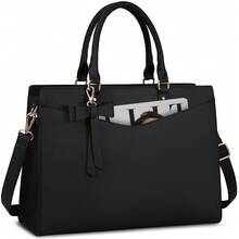 NUBILY Professional Laptop Bag For Women 15.6 Inch - Waterproof PU Leather Tote Briefcase, Business Office Computer Bag With Shoulder Strap, Lightweight Work Bag - màu đen - Xem 9