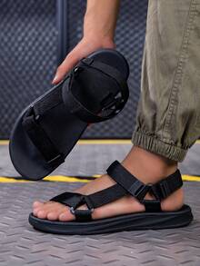 Neue Herren Outdoor Sport Sandalen mit Klettverschluss, offene Zehenpartie, leicht, atmungsaktiv, weiche Sohle, flach, komfortable Outdoor-, Strand-, Freizeitsandalen