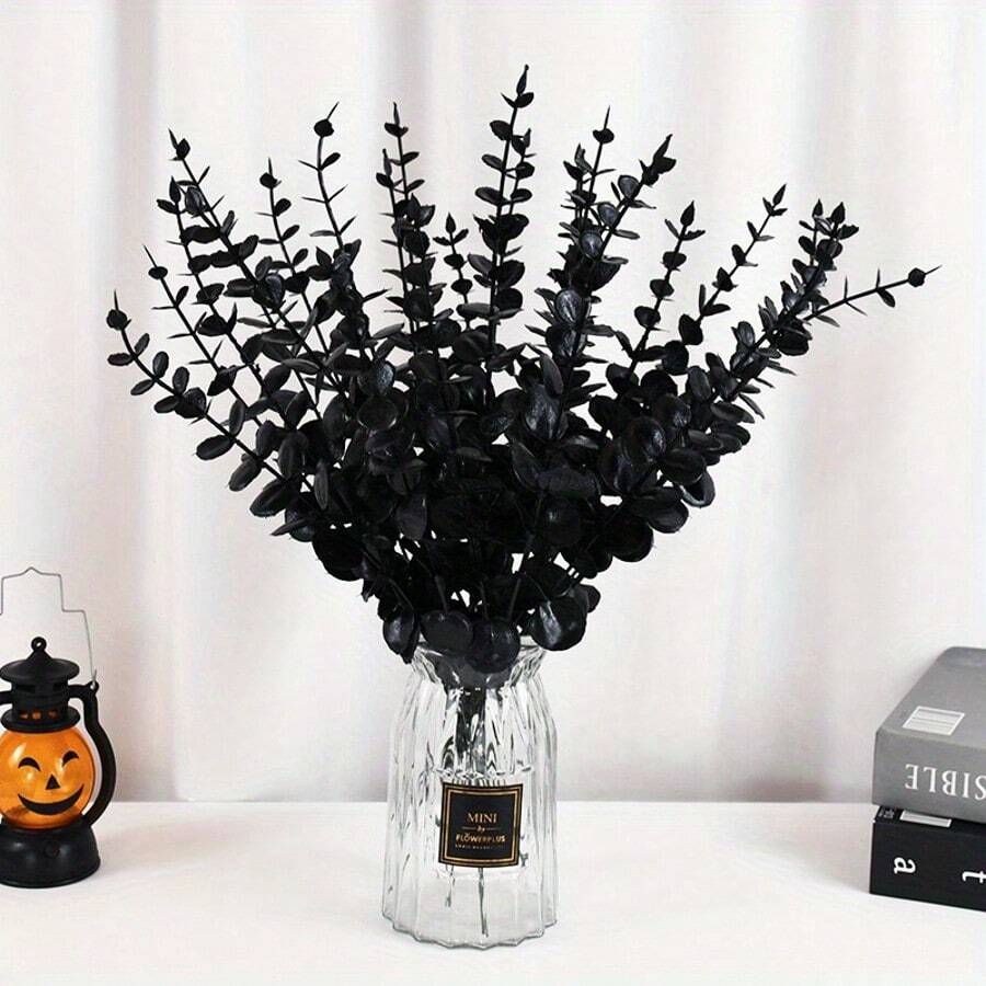 10 piezas/24 piezas/36 piezas Flores artificiales de estilo gótico oscuro con eucalipto negro - Decoración del hogar de plástico para el Día de Acción de Gracias, sin mantenimiento, para arreglos DIY de otoño, Halloween y decoraciones de temporada de miedo, decoraciones de otoño para el hogar, centro de mesa estacional, estética vintage, decoración de alta calidad, follaje decorativo, decoradores navideños, decoración de Halloween, decoración de habitación, plantas falsas
