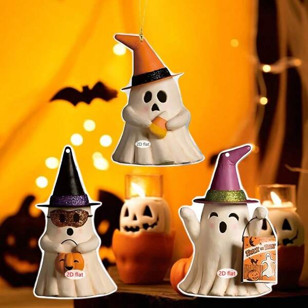 1/2/3 Pack Halloween Ghost And Pumpkin Acrylic Hanging Ornaments - 2D Flat - Cartoon Cute And Funny Ghost With Hat Home Decor - Printed With Funny Pumpkin Dog Pattern - Halloween Party Celebration Decoration Pendant - Suitable For Car Rearview Mirror, Mobile Phone, Backpack, Keychain Decoration - Suitable For Halloween, Day Of The Dead, Thanksgiving, Birthday - Perfect Gift For Friends And Family - No Electricity Required