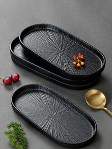 1件/3件套密胺加厚黑色盘子，防刮烧烤盘，寿司盘和小吃盘