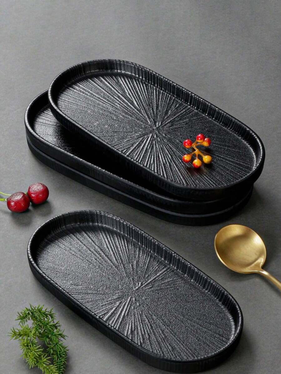 1件/3件套密胺加厚黑色盘子，防刮烧烤盘，寿司盘和小吃盘
