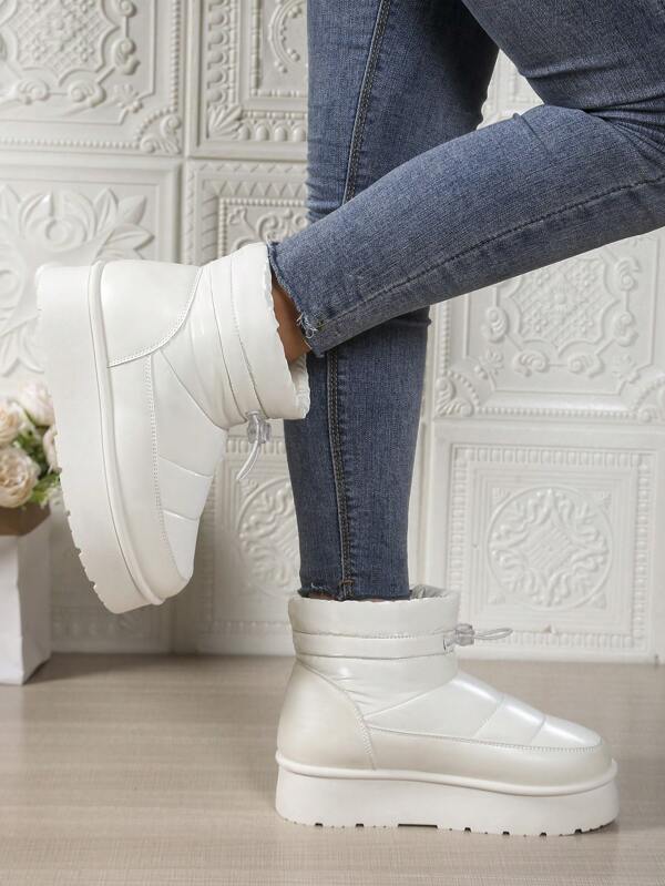 Rainproof Waterproof Leather-Trimmed Colorful Drawstring Plush Lined Outdoor Short Snow Boots For Winter