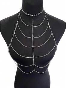 1 buc lanț de corp argintiu metalic, lanț de piept sexy, bijuterii de plajă - Argint - Vizualizare 2