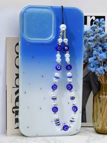 1 件魔鬼眼仿珍珠软粘土串珠手机挂饰，智能手机挂饰