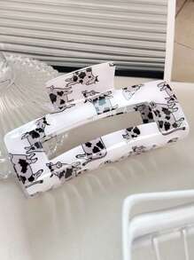 1pc Square Clamp Cartoon Cow Hair Clip, Hollow Hair Claw For Ponytail Fashion Hair Accessories Animal Claw Clips