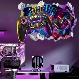 1 卷 Decalmile 大型 3D 游戏控制器视频游戏操纵杆墙贴，青少年男孩卧室游戏室墙壁装饰贴纸个性贴纸房间装饰墙贴墙贴