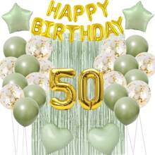50th 60th Birthday Party Decoration Set, Rose Gold & Sage Green Birthday Party Supplies