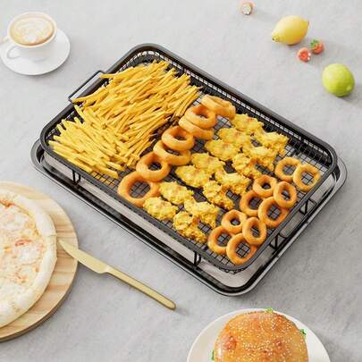 1 Pc Air Fryer Basket For Oven,Stainless Steel Oven Air Fryer Basket And Tray, Extra Large Oven Air Fryer Pans For Oven, Air Fryer Basket And Tray Set, Air Fryer Pan Crisper Tray For Crisping Fried, Chicken, Bacon