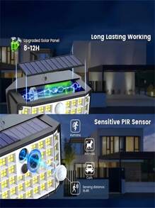 1 Peça Luz Solar com 176 LEDs, Luminária de Parede Impermeável para Uso Externo com 176 Lâmpadas LED e Sensor de Movimento, 3 Modos de Iluminação para Uso Externo, Jardim, Quintal, Corredor