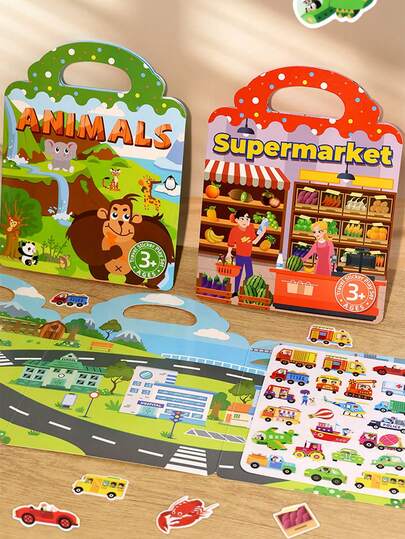 1 pezzo Carte educative, libro di adesivi, giocattoli fai-da-te da attaccare, libro silenzioso con adesivi a bolle, adesivi gelatinosi, attività strappa e attacca, adesivi a fumetti per l'apprendimento e lo sviluppo cognitivo della scuola materna per bambini di età superiore ai 3 anni