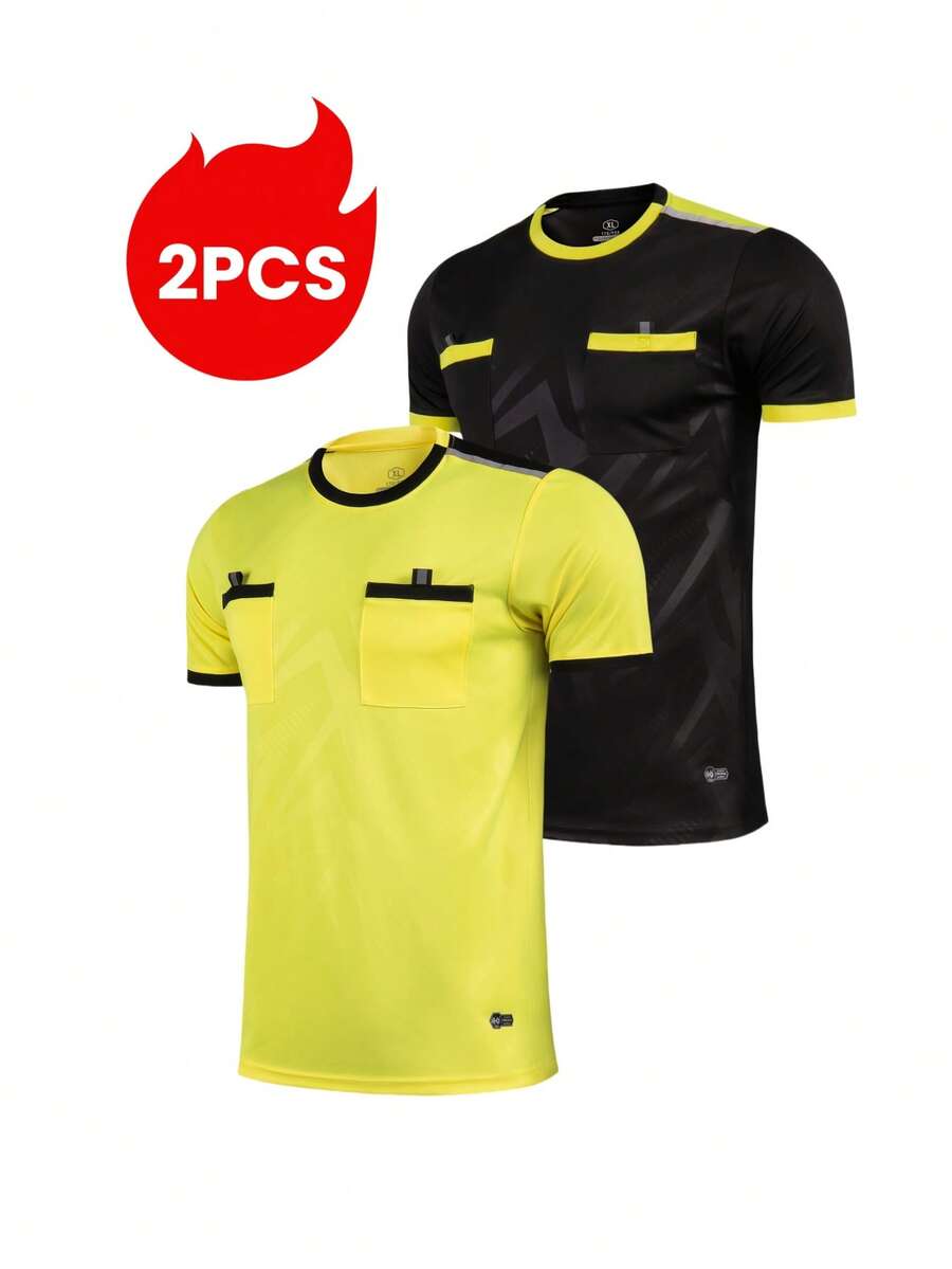 2pcs Sports Referee Uniform, Football, Badminton, Table Tennis Training Running Breathable Sports Pocket T-Shirt - Multicolor - View 1