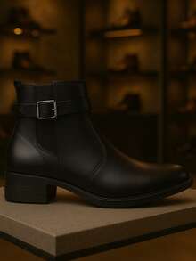 MR TRY SHOES Bota Cano Curto Feminina Salto Quadrado Coturno Botina Bico Redondo Preto e Marrom - Preto - Visão 3